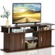 Walnut 63-inch TV entertainment console showcasing a spacious top for decorations, with 2 cabinets and modern design.