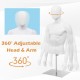 Male half body mannequin with 360° adjustable head and arm, made of durable plastic, perfect for displaying clothing.