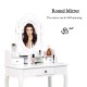 Vanity makeup dressing table with a 360° rotating round mirror and three drawers for ample storage space.