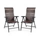 Set of two folding reclining chairs made of durable PE rattan and steel, ideal for outdoor patio and garden use.