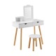 Kid vanity table and chair set in white with mirror, featuring two large storage drawers for versatile use.