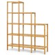 Multifunctional bamboo plant shelf display organizer with 5-tier design, perfect for living room or balcony storage.