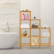 Multifunctional bamboo plant shelf organizer with 5 tiers, ideal for bathroom storage and display of essentials.