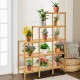 5-tier multifunctional bamboo plant shelf organizer displaying various potted plants, perfect for indoor use.