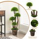 3 feet decorative artificial cedar topiary tree with rattan trunk, featuring realistic moss and a stable cement-filled.