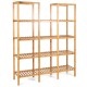 Five-tier bamboo shelf with 12 cubes for displaying plants, books, and ornaments, perfect for any room decor.