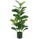 Artificial fiddle leaf fig tree in a black pot, featuring 100 large PEVA leaves for vibrant indoor and outdoor decor.