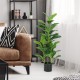 Artificial fiddle leaf fig tree in a black pot, featuring 100 large leaves, perfect for indoor decoration without.