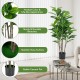 Artificial fiddle leaf fig tree in a cement pot, featuring 100 large leaves for vibrant indoor and outdoor decor.