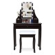 Brown vanity table set with 10 LED lighted mirror, 3 drawers, and cushioned stool for elegant dressing space.