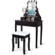Cushioned stool from the brown vanity table set featuring a 10 LED lighted mirror and 3 spacious drawers for storage.