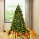 7-foot PVC artificial Christmas tree with warm white LED lights, decorated with gifts and festive ornaments for indoor.