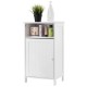 Freestanding white bathroom storage cabinet with adjustable shelf and open cube for organized storage in any room.