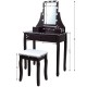 Brown vanity table set with spacious desktop, 10 LED lighted mirror, and cushioned stool for versatile use in any room.