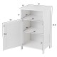 Freestanding white storage cabinet with adjustable shelves, perfect for bathroom or living room organization.