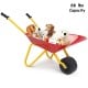 Red metal wheelbarrow for kids with 66 lbs capacity, featuring a seamless steel tray and durable molded wheel for.