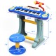 Kids' 37-key electronic keyboard piano in blue with detachable microphone and stool, perfect for musical playtime.