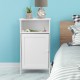Freestanding white storage cabinet with adjustable shelf, perfect for bathroom or living room organization.