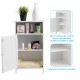 Freestanding white bathroom storage cabinet with adjustable shelf and ample space for organizing essentials.