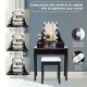 Brown vanity table set with 10 LED lights, 3 drawers, and cushioned stool for elegant dressing and organization.