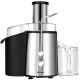 Electric juice press with stainless steel finish, 75mm wide feeder chute, and safety lock for easy fruit and vegetable.