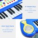 37-key electronic keyboard in blue with detachable microphone, ideal for kids' musical play and learning.
