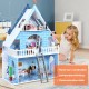 3-story wooden dollhouse with furniture and dolls, promoting imaginative play and communication for kids aged 3+.