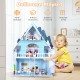 3-story wooden dollhouse playset with furniture and dolls, promoting creativity and safe play for kids aged 3 and up.