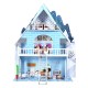 3-story wooden dollhouse with furniture and dolls, promoting roleplay and safe play for kids aged 3 and up.