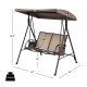 2-seat patio porch swing with adjustable canopy, brown fabric, sturdy frame, ideal for outdoor relaxation and stability.