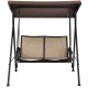 Two-seat patio porch swing with adjustable canopy in brown, featuring ergonomic design and sturdy frame for outdoor.