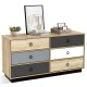 6-drawer double dresser in wood finish with gray and white accents, ideal for bedroom or hallway storage solutions.