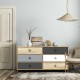 6-drawer double dresser in modern style with gray and white accents, ideal for bedroom or hallway storage solutions.