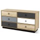 6-drawer double dresser in wood finish with gray and white accents, ideal for bedroom or hallway storage.