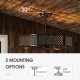 Caged ceiling fan with light in coffee finish, showcasing 30° angled mounting option for versatile installation.