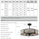 30-inch caged ceiling fan with light, coffee finish, 6-speed remote control, ideal for living room or bedroom use.