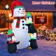 6ft inflatable snowman with 3 penguins, bright LED lights, perfect for festive outdoor Christmas decorations.
