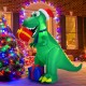 6-foot Christmas inflatable dinosaur in a Santa hat with gifts, perfect for indoor and outdoor holiday decorations.