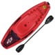 Red 6-foot youth kayak with folding backrest and bonus paddle, designed for kids over 5, featuring durable HDPF.