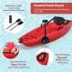 Youth kayak in red with folding backrest, designed for kids over 5, featuring durable HDPF material and easy transport.