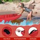 Youth kids kayak in red with front carrying handle and rear wheels, designed for easy transportation and fun on water.