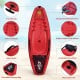 Red 6-foot youth kayak featuring a folding backrest, cup holder, and 4-position footrests for kids over 5.
