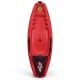 Red 6-foot youth kayak featuring a folding backrest, footrests, and storage hitches for kids over 5.