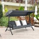 3-seat patio outdoor swing with adjustable tilt canopy in gray, featuring removable cushions and durable fabric for.