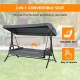 3-seat patio outdoor swing with adjustable canopy, convertible seat, and removable head cushions for versatile comfort.
