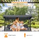 Three-seat patio outdoor swing with adjustable canopy, gray fabric, accommodates 660 lbs for comfortable outdoor.