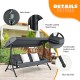 3-seat patio outdoor swing in gray with adjustable canopy, comfortable cushions, and sturdy steel frame for relaxation.