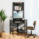 Corner computer desk with hutch and storage shelves in black, ideal for optimizing limited space in home offices.