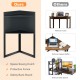 Corner computer desk with hutch and storage shelves in black, designed for optimal workspace and space-saving solutions.
