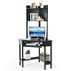 Corner computer desk with hutch and storage shelves in black, featuring a spacious desktop and modern design for.